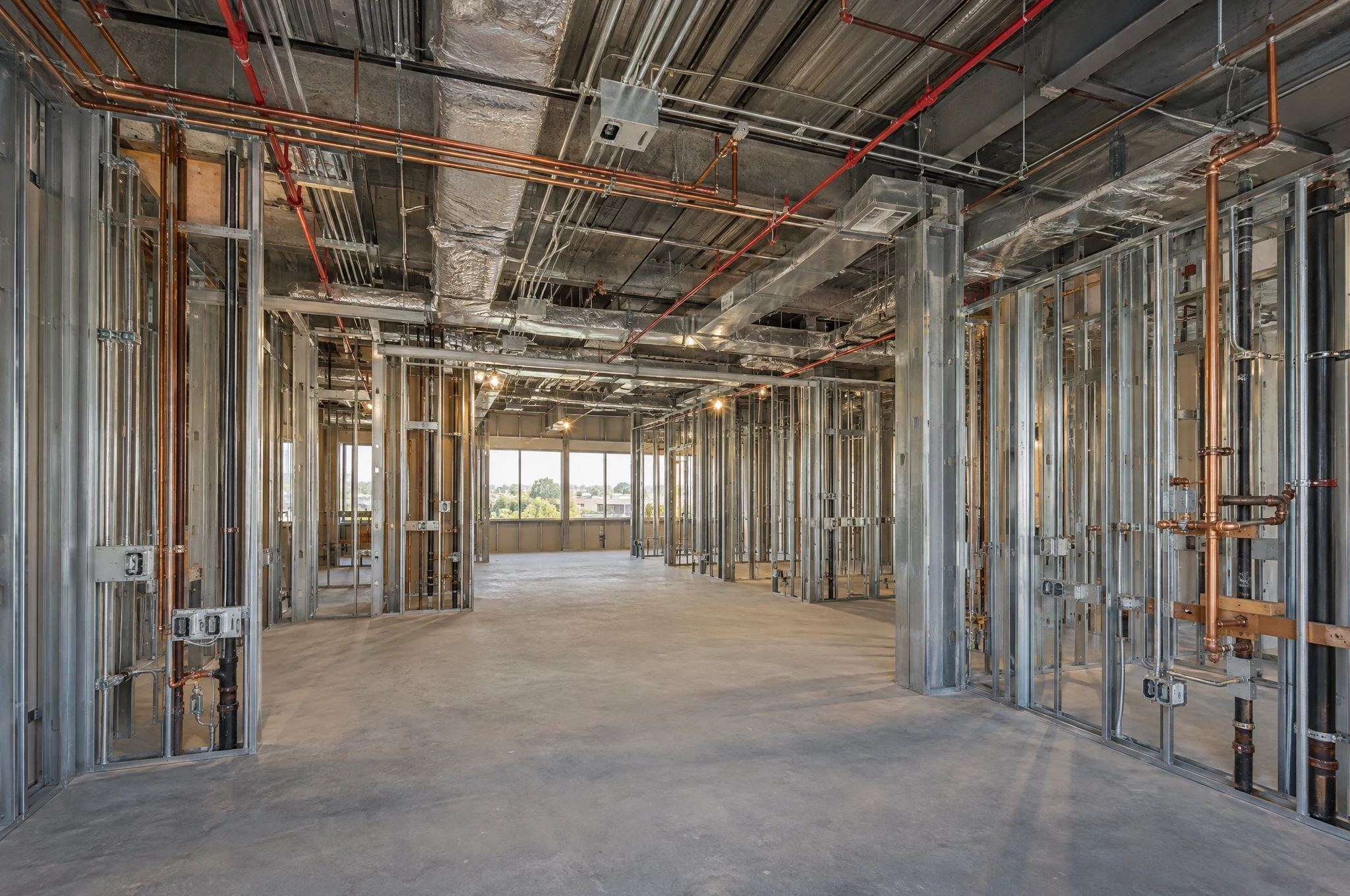 Mechanical rough-in and unfinished wall documented during construction