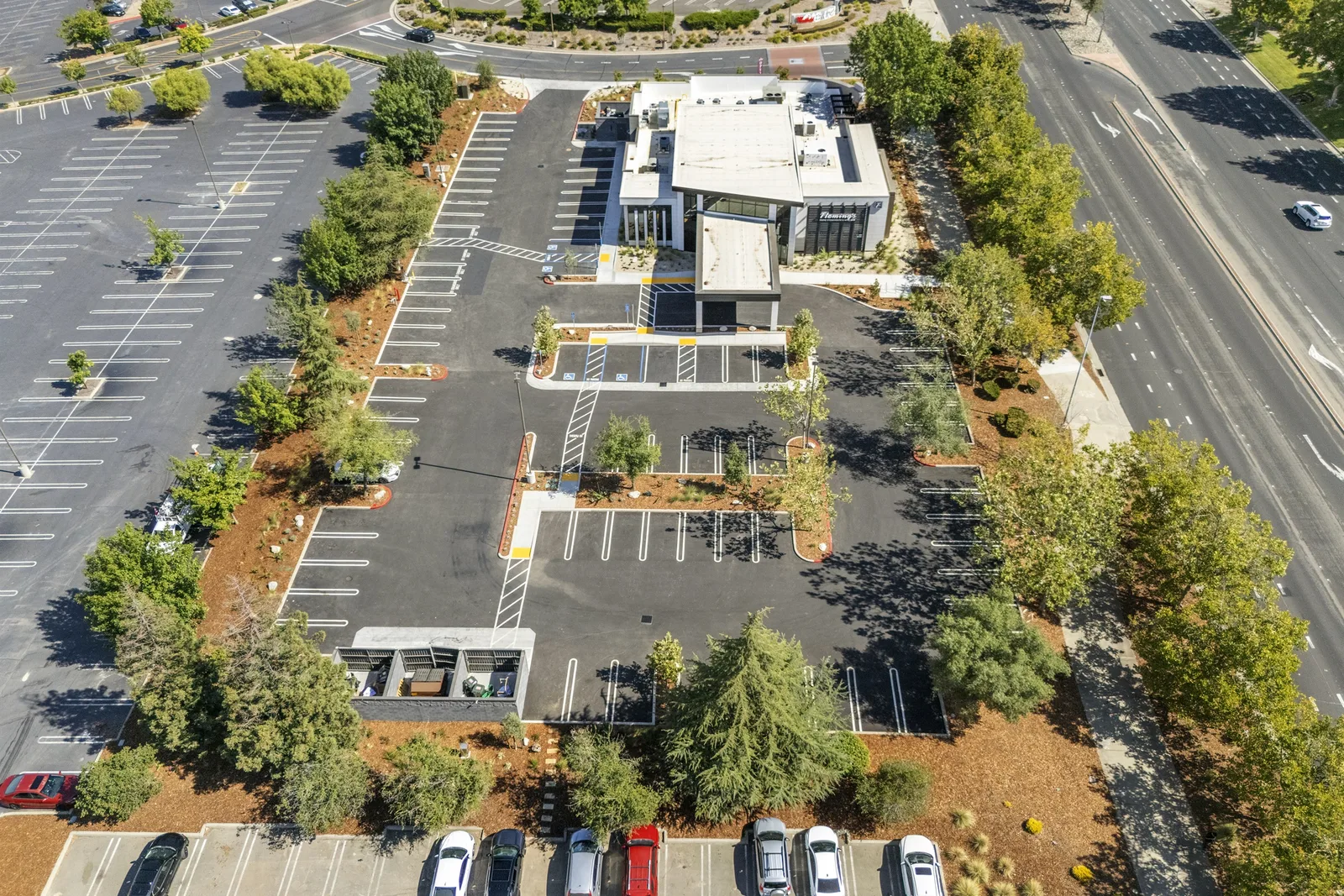 Aerial view of a completed Los Angeles commercial property