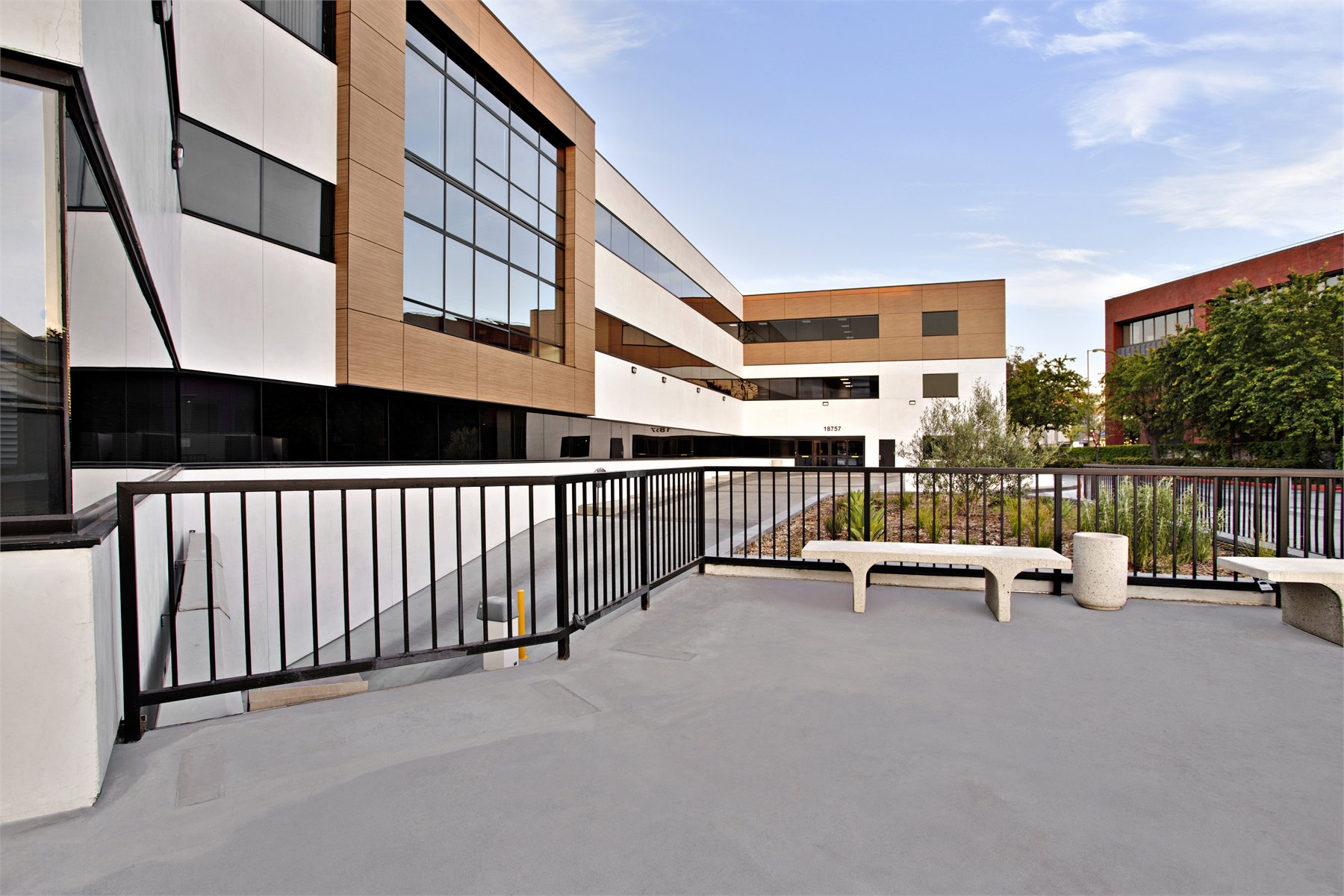 Commercial courtyard and facade photographed for marketing