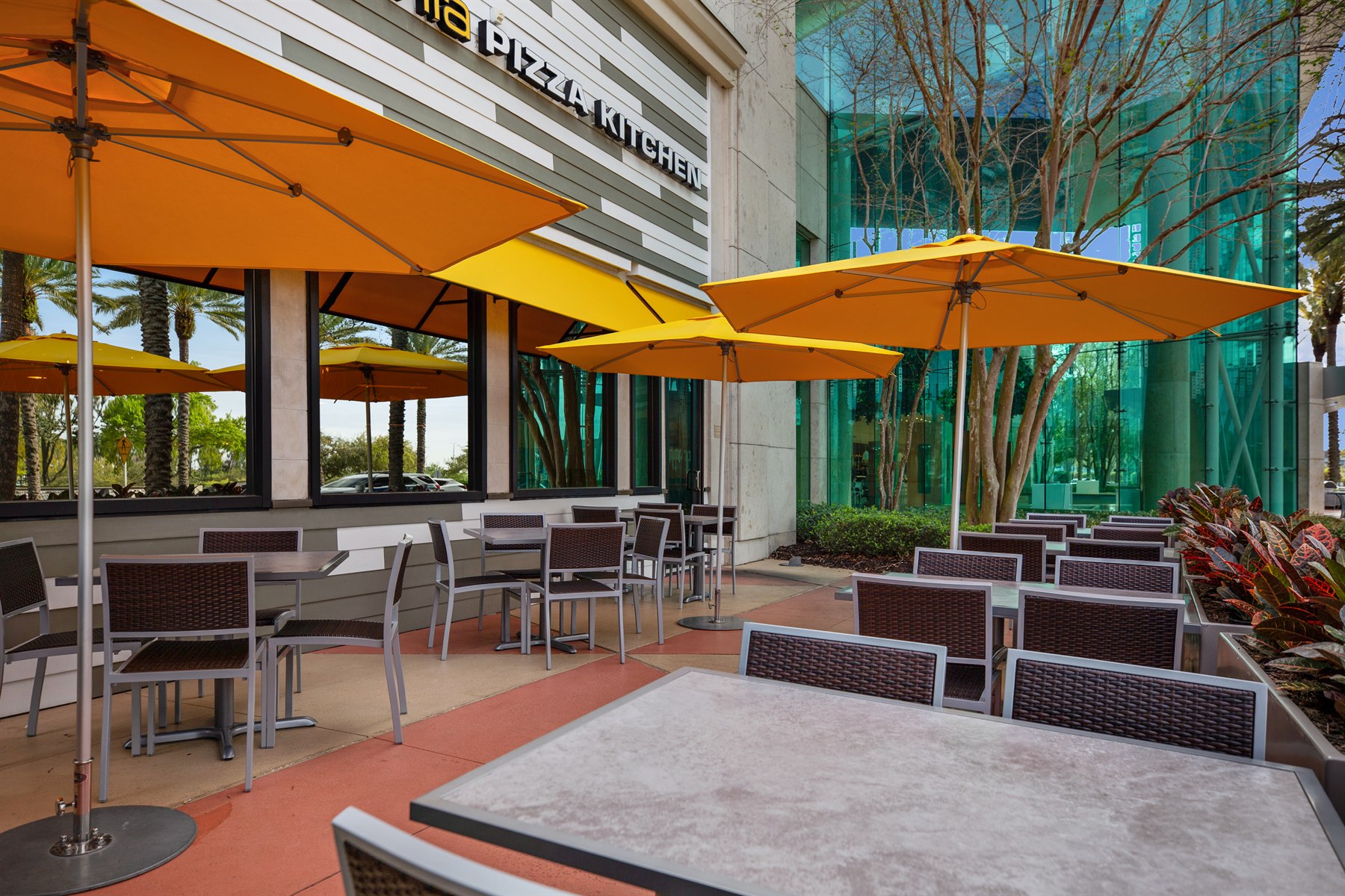 Hospitality patio exterior photographed for arrival and venue context