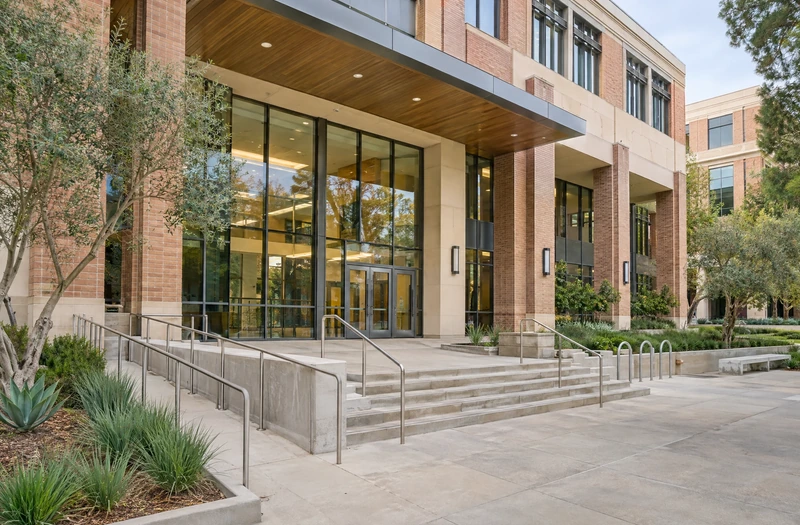 Building entrance photographed as an orientation and facilities reference