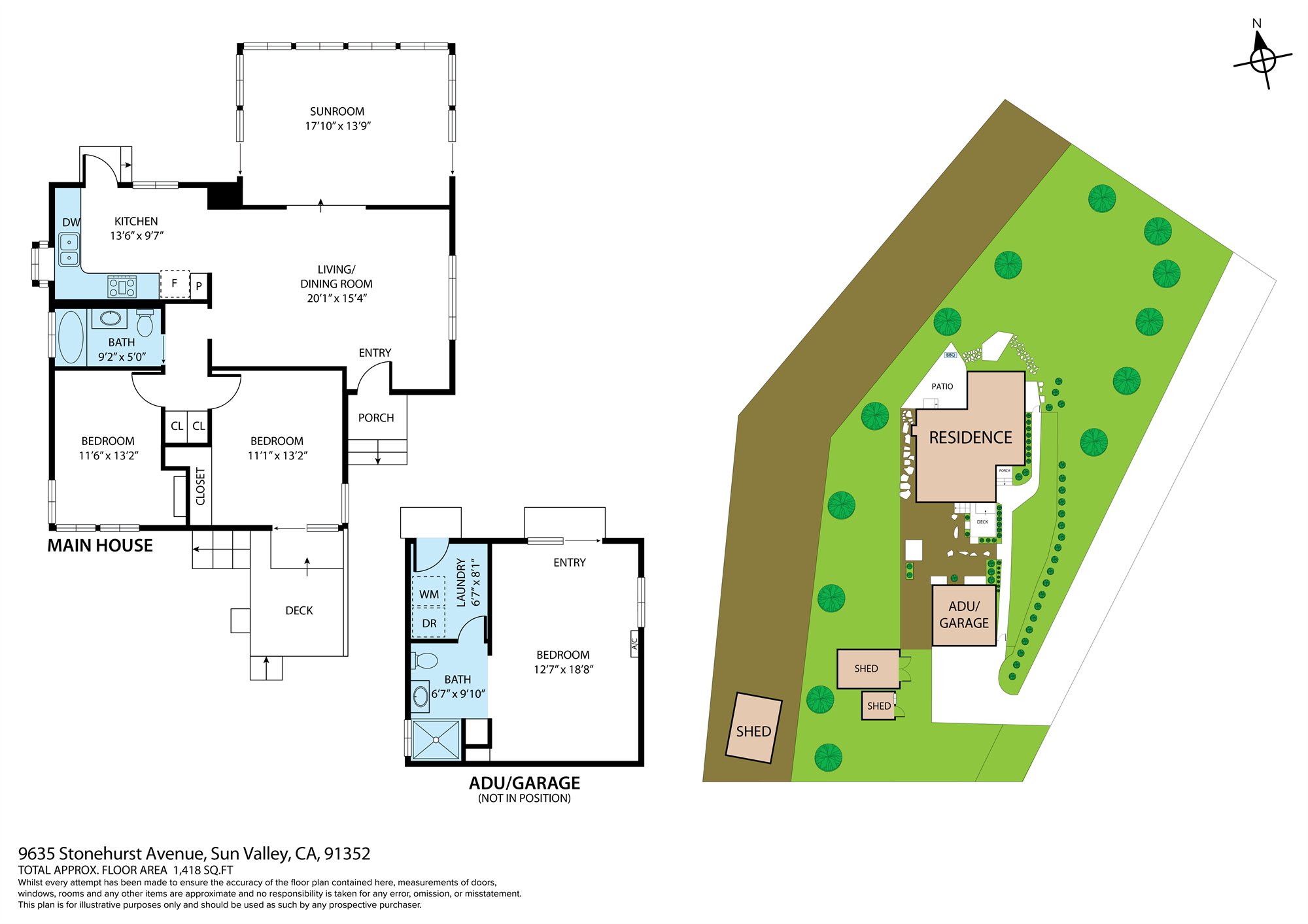 Residential site plan showing room flow and lot context