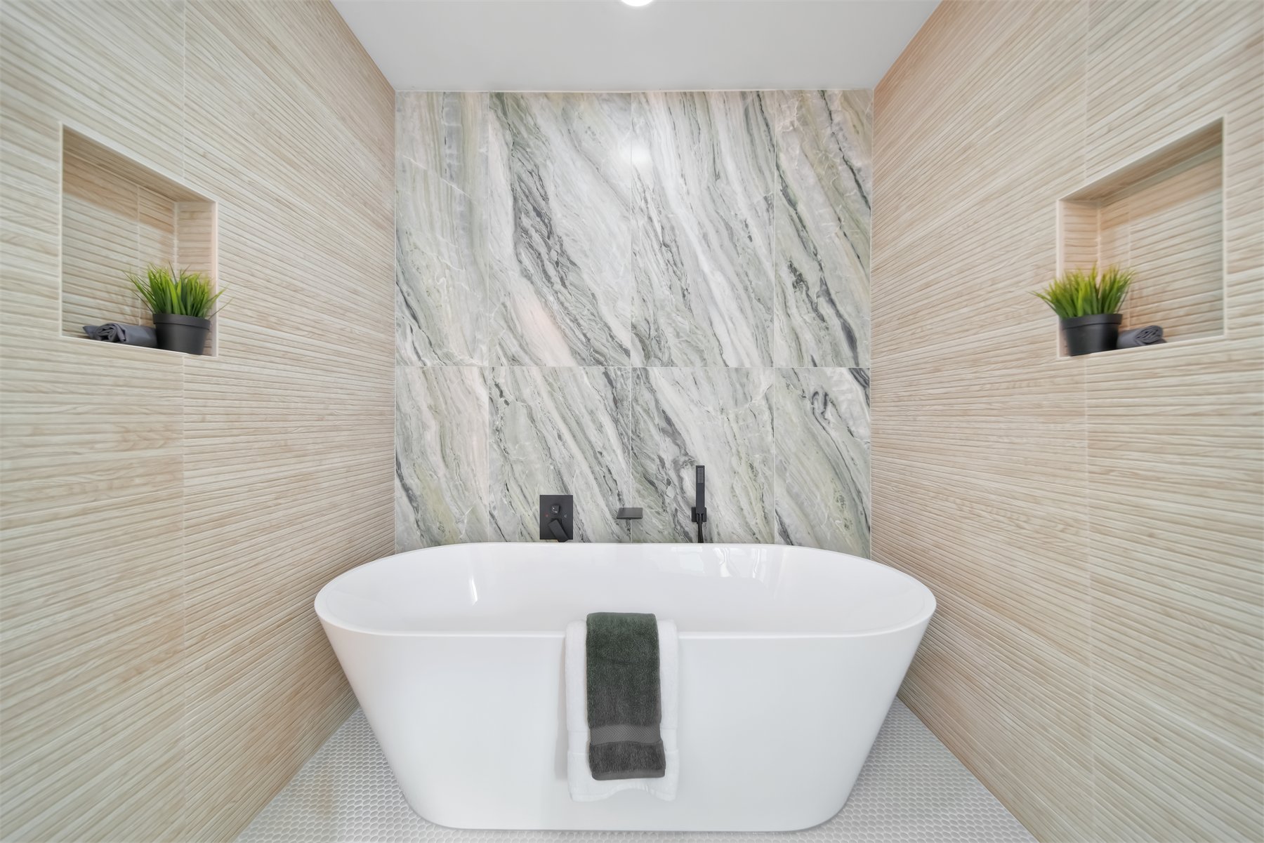 Residential bathroom photographed with balanced HDR editing