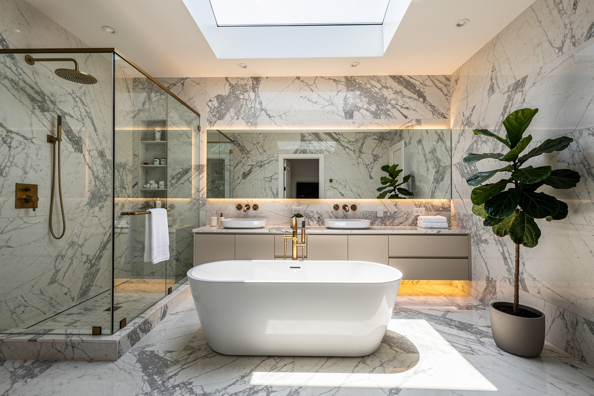 Bright residential bathroom preview for the Showcase package