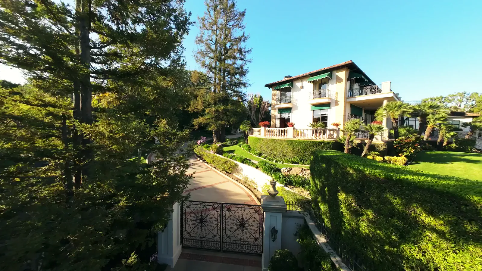 Drone approach to a Bel Air home in Los Angeles