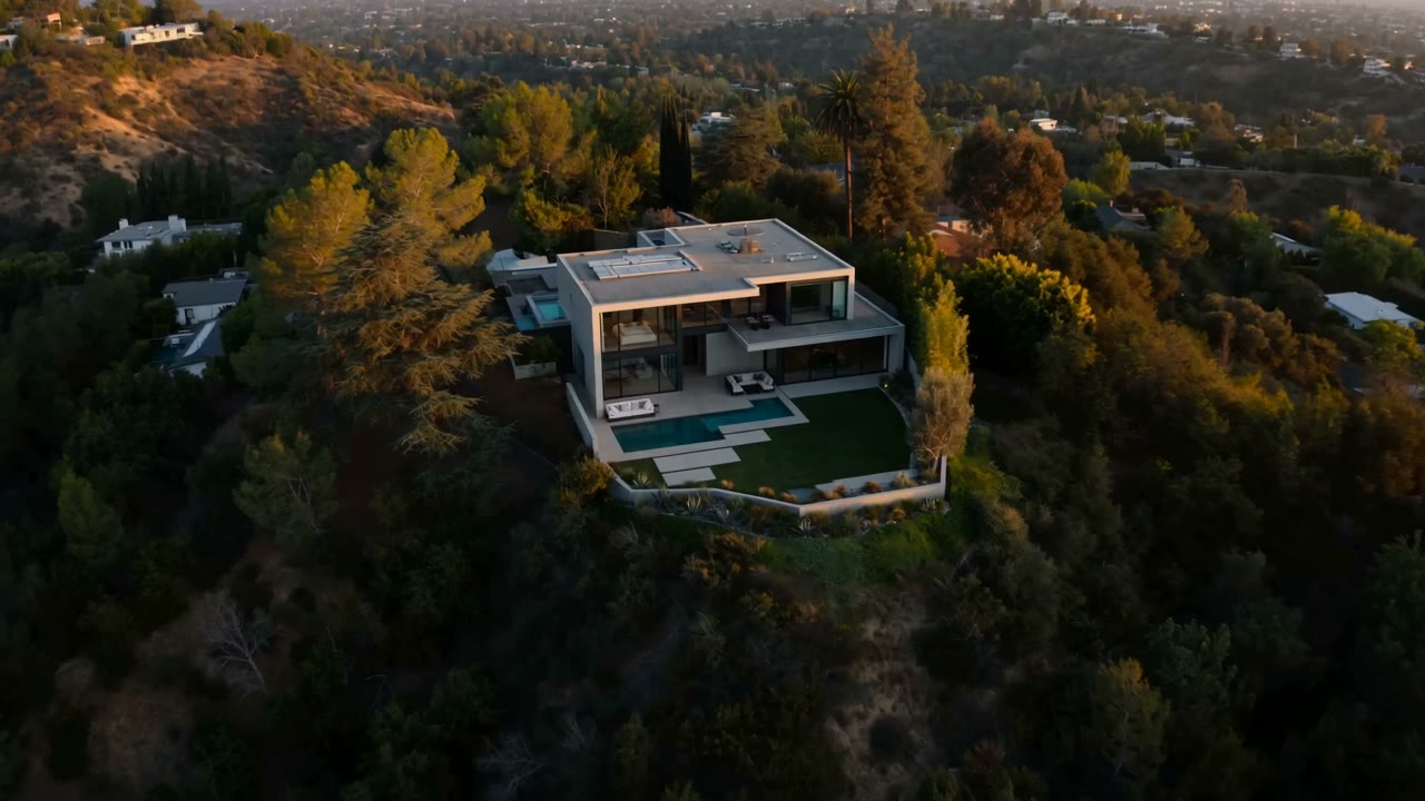 Aerial view of a modern Los Angeles residential property