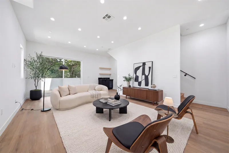 Virtually staged residential living room with modern furniture