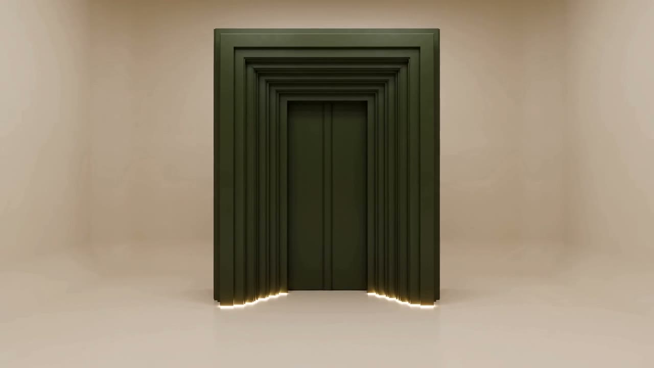 A cinematic doorway opening into a modern living space