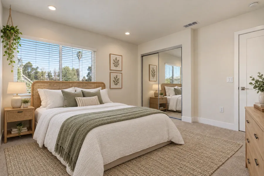 Guest Bedroom virtually staged in a light and airy style