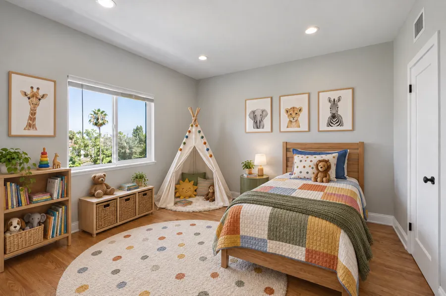 Kids Room virtually staged in a playful but tidy style