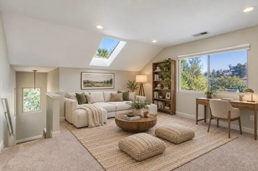 Loft Bonus Room virtually staged in a lounge and reading nook style
