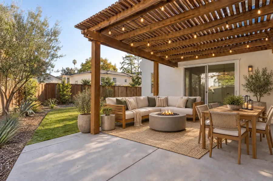 Backyard Patio virtually staged in a outdoor living style